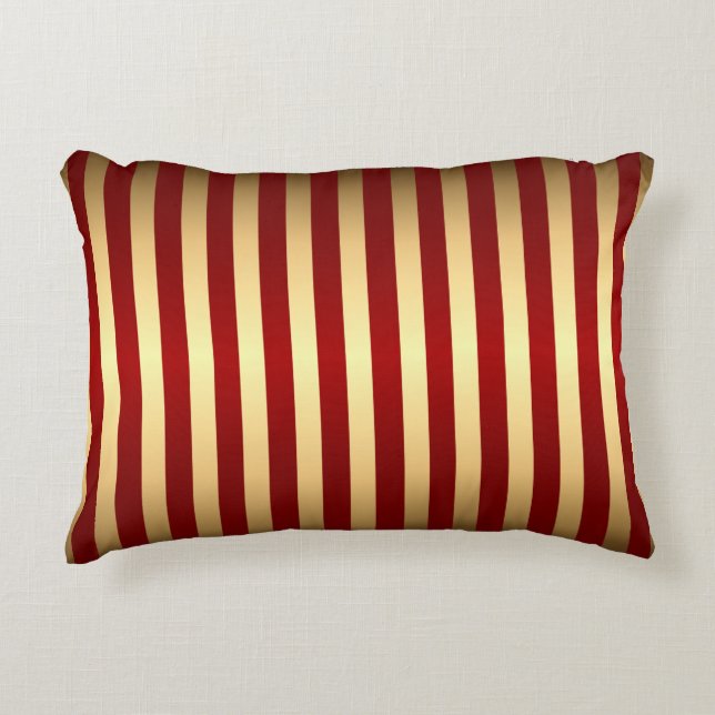 Gold Red Stripes Pattern Decorative Pillow (Front)