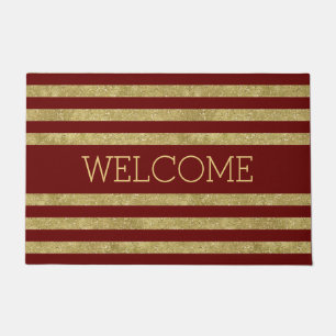 Gold Red Stripes Welcome Doormat