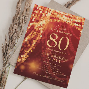 Gold & Red   Surprise 80th Birthday Party  Invitation