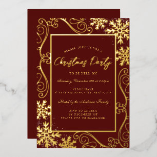 Gold Red Swirl Snowflake Frame Christmas Party