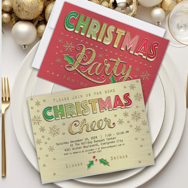 Gold Red Typography Christmas Party Invitation (Creator Uploaded)