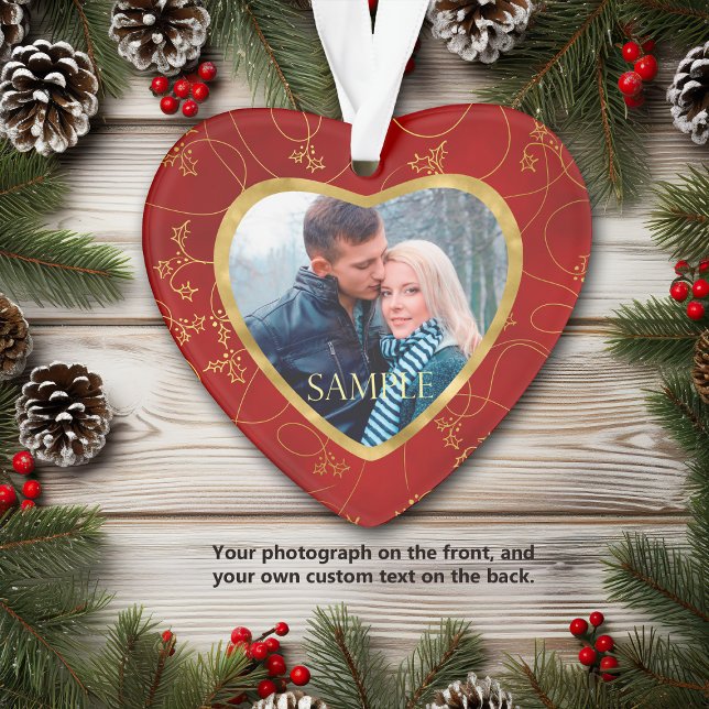 Gold Red Vine Photo Template Ornament (Creator Uploaded)