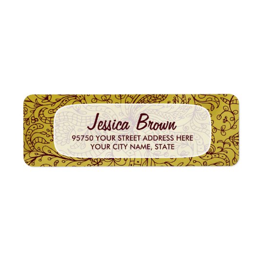 Gold & Red Vintage Floral Art Custom Address Label