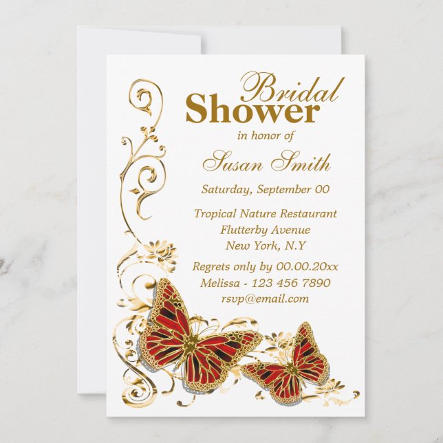 Gold red wedding engagement anniversary invitation (Front)
