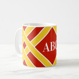 Gold/red/white bands, stripes, customize initials coffee mug