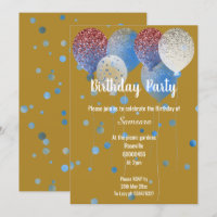 GOLD RED WHITE & BLUE BIRTHDAY BALLOON