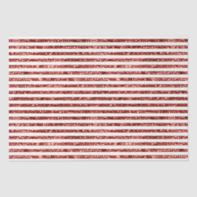 Gold Red White Glitter Stripes Christmas Tissue Paper (Front)
