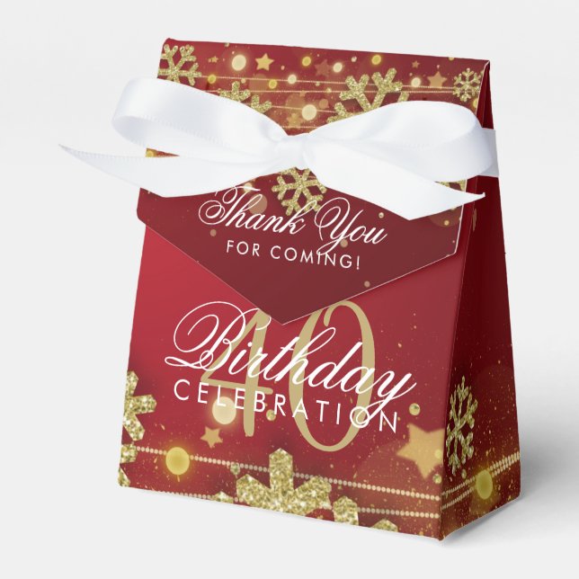 Gold Red Winter 40th Birthday Thank You Favor Box (Front Side)