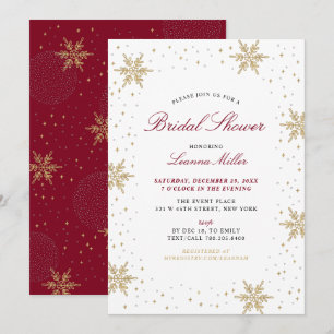 Gold & Red Winter Christmas Bridal Wedding Shower  Invitation