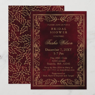 Gold Red Winter Foliage Holiday Bridal Shower Invitation