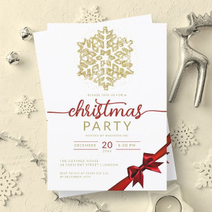 Gold Red Winter Glitter Snowflake Company Xmas Invitation