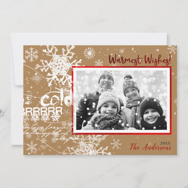 Gold & Red Winter Warm Wishes Holiday Modern Photo Card (Front)