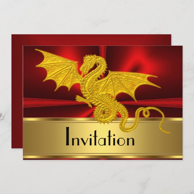 Gold Red Year of the Dragon Invitation (Front/Back)