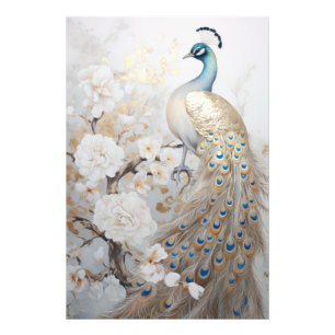 Gold Regal White Peacock Flowers Photo Enlargement Print