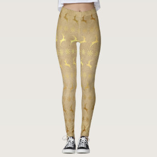 Gold Reindeer and Snowflakes Leggings