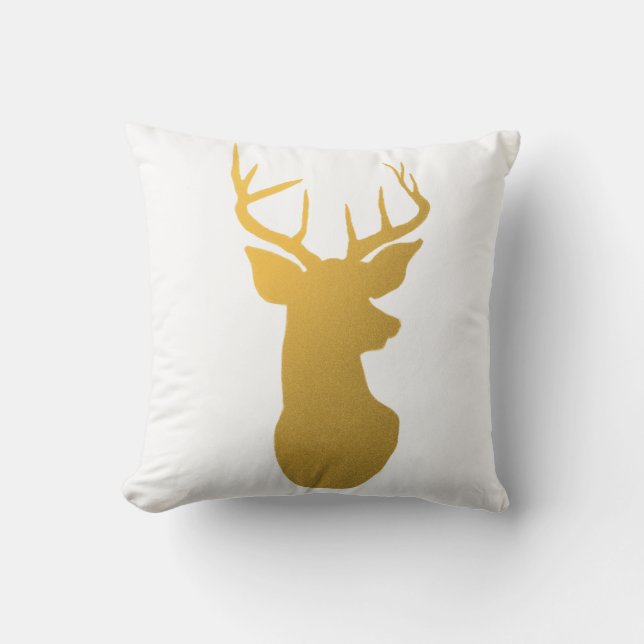 Gold Reindeer Antler Modern Silhouette Throw Pillow (Front)