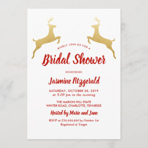 Gold Reindeer   Christmas   Wedding Bridal Shower Invitation