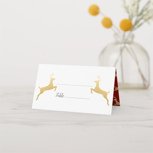 Gold Reindeer | Christmas | Wedding Place Card (Front)