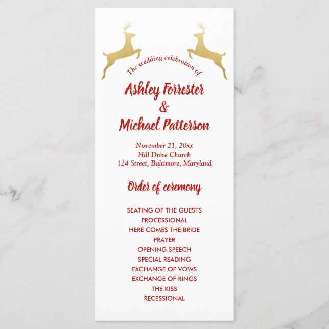 Gold Reindeer | Christmas | Wedding Program (Front)