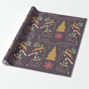 Gold Reindeer Christmas Wrapping Paper