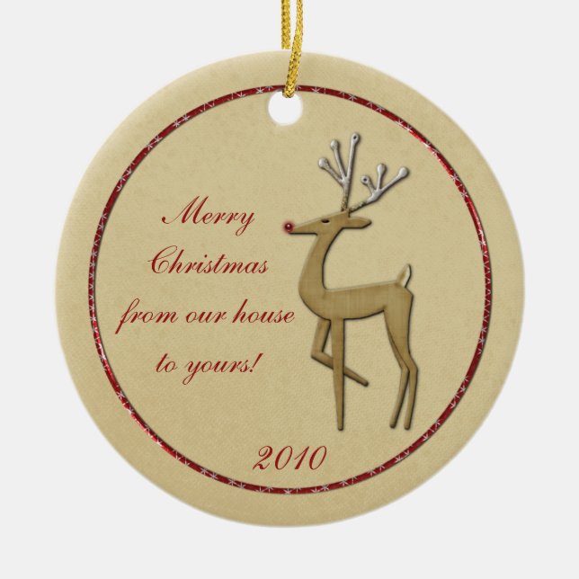 Gold Reindeer From Our House To Yours Ornament (Front)