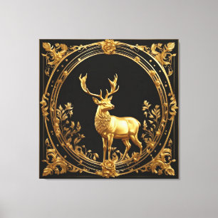 Gold reindeer gold and black ornamental frame canvas print