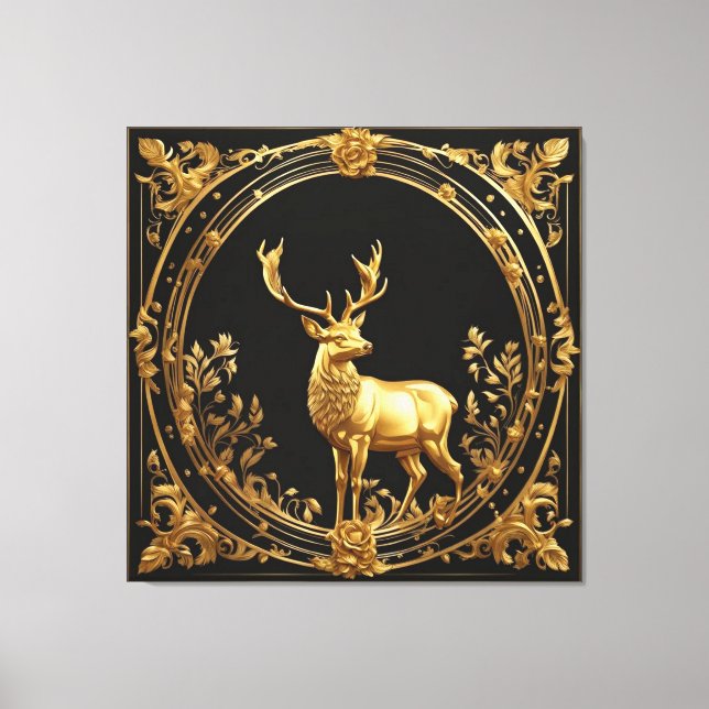 Gold reindeer gold and black ornamental frame canvas print (Front)