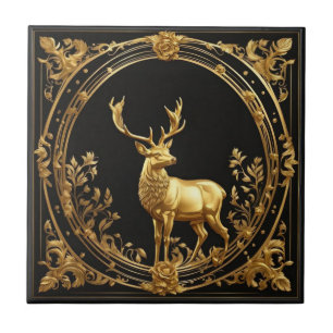 Gold reindeer gold and black ornamental frame tile