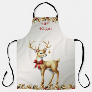 Gold Reindeer Holiday Apron