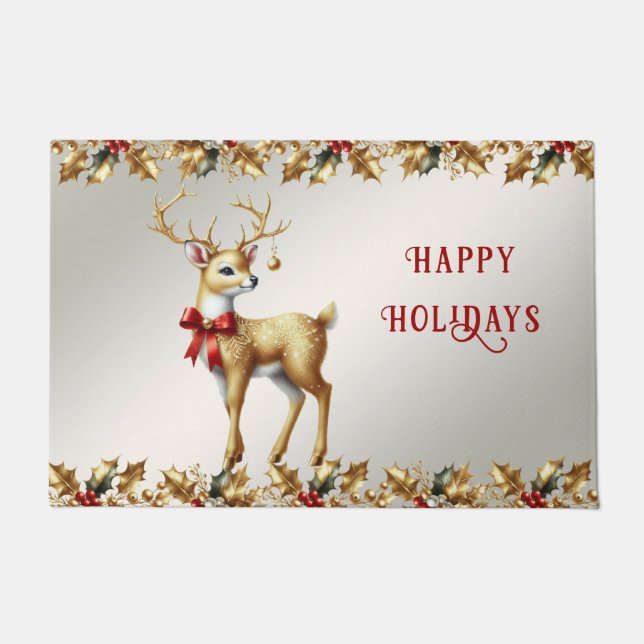 Gold Reindeer Holiday Doormat (Front)
