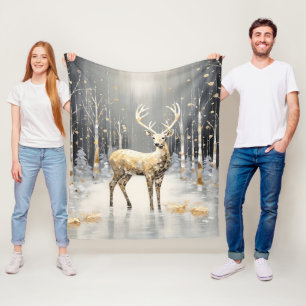 Gold Reindeer Holiday Fleece Blanket