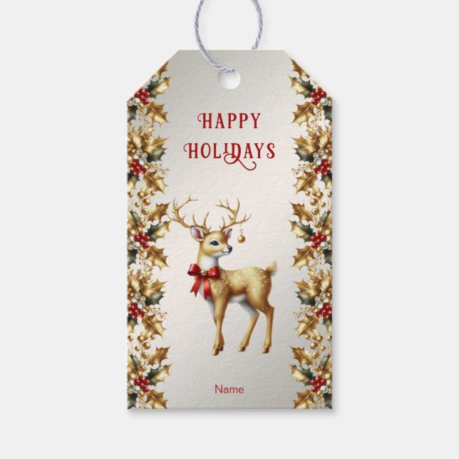 Gold Reindeer Holiday Gift Tag (Front)