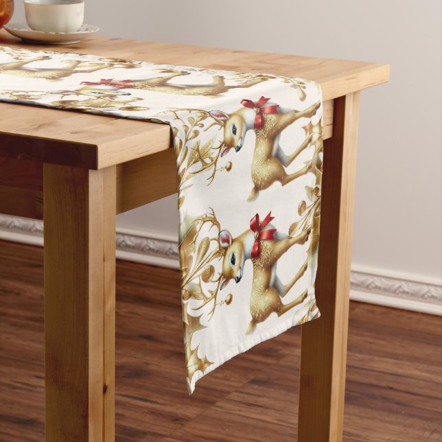 Gold Reindeer Holiday Table Runner (In Situ)