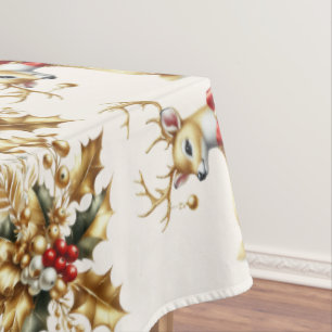 Gold Reindeer Holiday Tablecloth