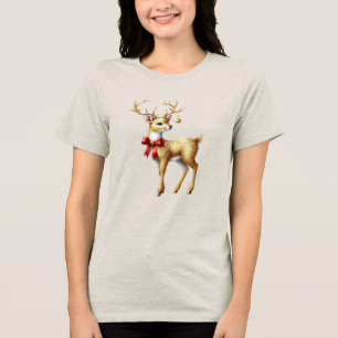 Gold Reindeer Holiday Women's T-Shirt Tri-Blend Shirt