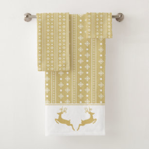 Gold Reindeer Nordic Pattern Bath Towel Set