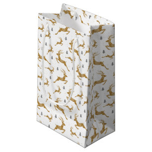 Gold Reindeer Pattern Small Gift Bag