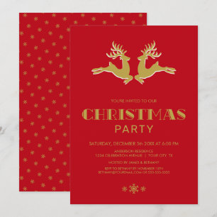 Gold Reindeer Red Christmas Party Invitation
