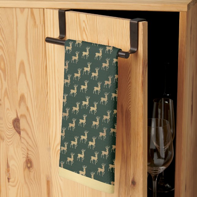 Gold Reindeer Winter Wonderland Kitchen Towels (Thirds Fold)