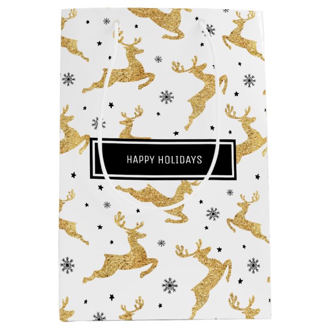 Gold Reindeers Medium Gift Bag (Front)