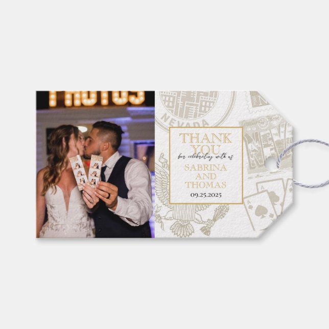 Gold Reno Wedding Photo Gift Tags (Front (Horizontal))