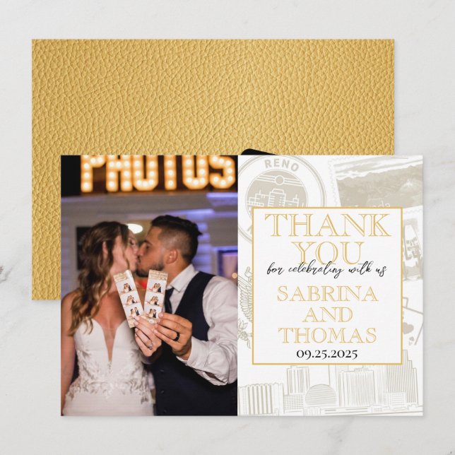Gold Reno Wedding Photo Thank You Card (Front/Back)