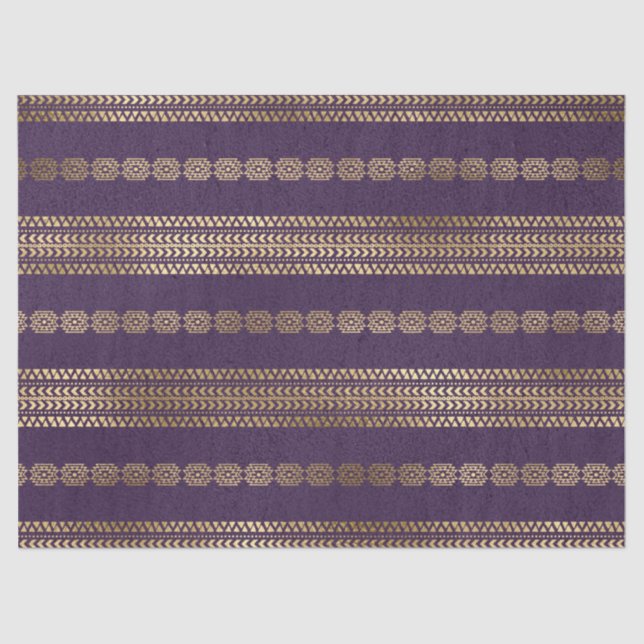 Gold Repeating Patterns on Purple Decoupage Tissue Paper (Front)