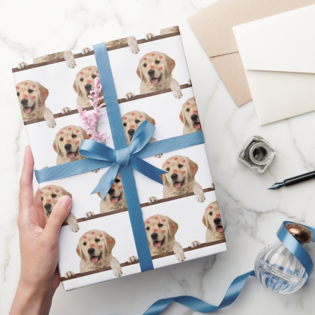 Gold Retriever with Lipstick Kisses Wrapping Paper (Gifting)