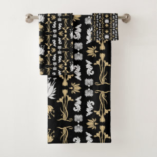 Gold Retro Art Nouveau Print Bath Towel Set