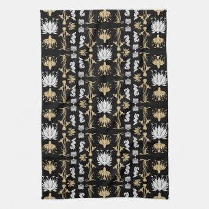 Gold Retro Art Nouveau Print Kitchen Towel