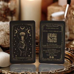 Gold Retro Celestial Tarot Makeup QR Code Business Card
