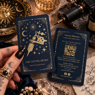 Gold Retro Celestial Tarot Tattoo artist QR Business Card