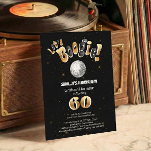 Gold Retro Disco Ball Boogie 60th Birthday Party Invitation
