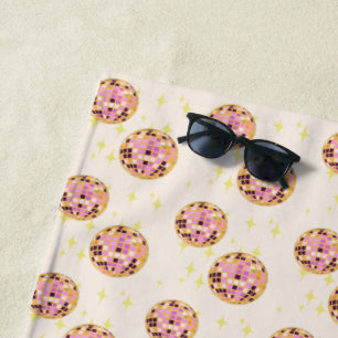 Gold Retro Disco Ball Mirrorball Beige Beach Towel